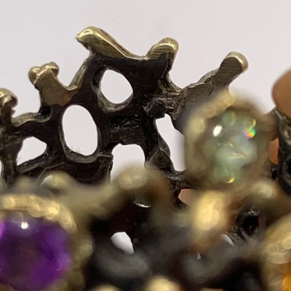 Sterling silver gold plated artisan ring with colourful gems - Picture 5 of 6